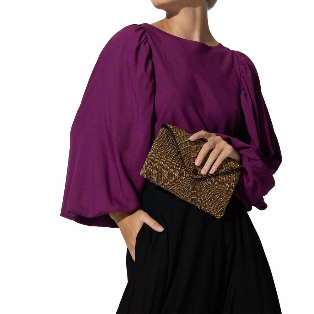 NEW LUSANA heidi long sleeve blouse in berry